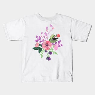 Painted Pink and Purple Flowers Kids T-Shirt